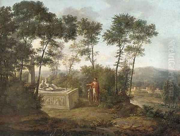 A classical landscape with figures by a tomb - view 1
