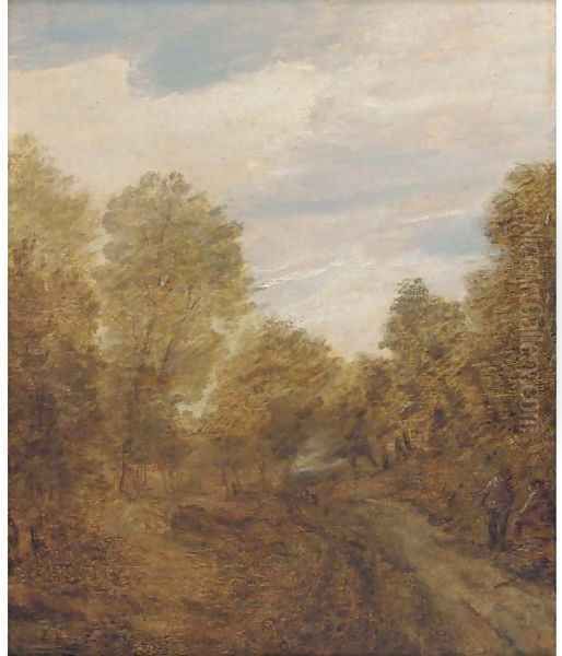 A wooded landscape with figures on a track - view 1