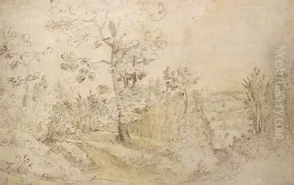A wooded landscape, perhaps near the village of Vorst outside Brussels, with a horseman seen in the distance - view 1