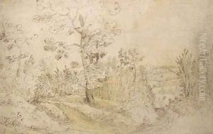 A wooded landscape, perhaps near the village of Vorst outside Brussels, with a horseman seen in the distance by Lodewijk De Vadder