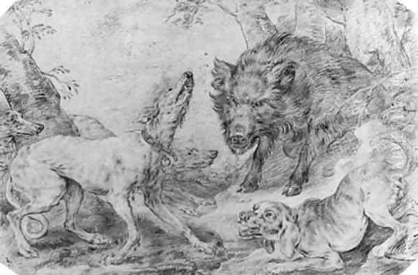 A Boar surrounded by Dogs - view 1