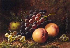 Grapes, Peaches and an Apple on a mossy Bank by Alphonse Vimont