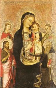 The Madonna and Child with Saints Catherine of Alexandria, John the Baptist, Anthony the Great and a female saint by Francesco D'Antonio Da Viterbo