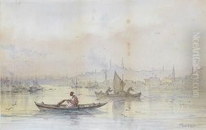 Vessels On The Bosphorus At Dusk by Amadeo Preziosi