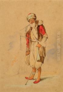 Montreur De Singe Et Fumeur De Chibouk by Amadeo Preziosi