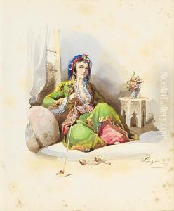 A Seated Woman Smoking A Pipe by Amadeo Preziosi