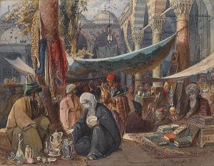 Market In The Courtyard Of The Mosque Of Sultan Beyazid by Amadeo Preziosi