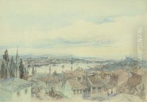 View Of The Golden Horn From The Hills Of Eyup, Constantinople by Amadeo Preziosi