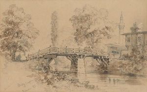A Footbridge In Bursa by Amadeo Preziosi