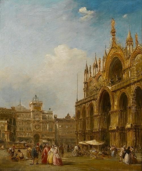 Figures In St Mark's Square; Figures Outside The Basilica Of St Mark - view 1