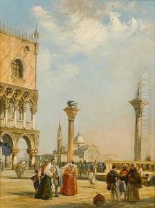 Figures In St. Marks Square, Venice; Figures In A Continental Town by Edward Pritchett