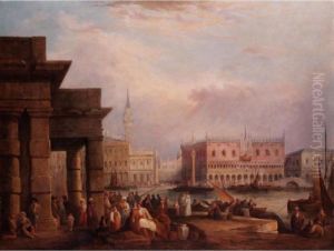 The Doges Palace, Venice From The Dogana by Edward Pritchett