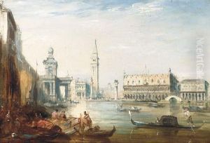 The Grand Canal And The Doges Palace With Figures On The Quay Inthe Foreground