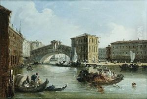 The Entrance To The Cannaregio, Venice; The Rialto Bridge, Venice by Edward Pritchett