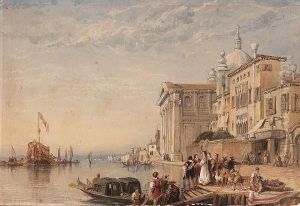 Embarking Onto The Gondola Outside The Church Of Il Gesuati, Venice
