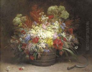 A bouquet of field flowers in a pail A bouquet of field flowers in a pail