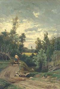 Peasant driving a telega through the countryside