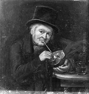 Portrait of a man lighting his pipe by Jan Jansen Vredenburg