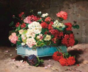 Geraniums in a ceramic container