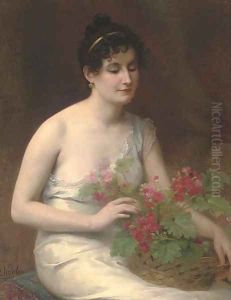 A young beauty tending to summer blooms A young beauty tending to summer blooms