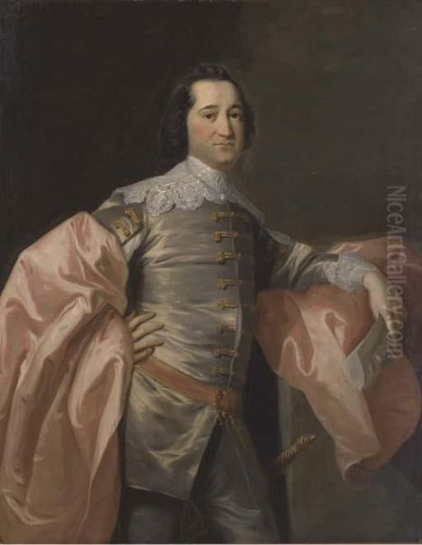 Portrait Of Gentleman, Three-quarter-length, In A Grey Jacket Andpink Wrap - view 1