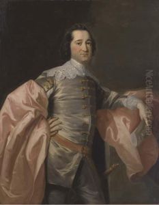 Portrait Of Gentleman, Three-quarter-length, In A Grey Jacket Andpink Wrap by Allan Ramsay