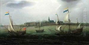 Shipping on the Schelde with Vlissingen in the distance by Hendrick Cornelisz. Vroom