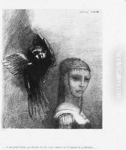 La Tentation De Saint-antoine
(premiere Serie). Et Un Grand Oiseau Qui Descend Du Ciel...; And Partout
Des Prunelles Flamboient (mellerio 86; And 92) by Odilon Redon