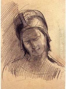 Tete De Personnage Casque Penche Vers La Droite, Les Yeux
Clos by Odilon Redon