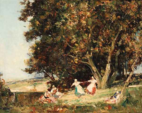 Figures dancing in a rustic landscape; and Figures resting on a country path - view 1