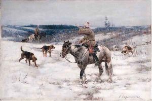 Huntsmen in Winter by Sergei Semenovich Voroshilov