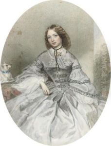 Portrait Of A Lady, 
Three-quarter-length, Seated, In Black Dress, Her Dog At Her Side 
(illustrated); And Portrait Of A Lady, Three-quarter-length, Seated, In 
White Dress, In An Interior by George Richmond