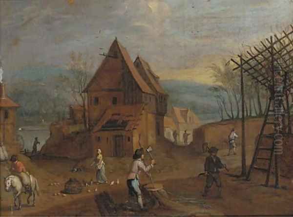 A village landscape with figures - view 1