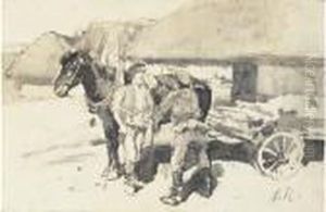 Two Peasants Before A Cart