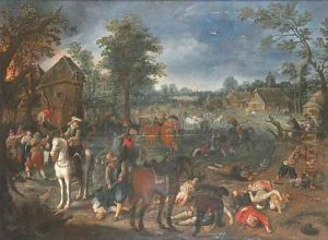 Soldiers sacking a village