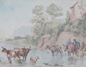 River Crossing With Cattle by Thomas Rowlandson