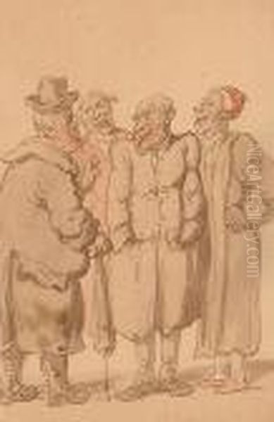 Four Men In Conversation. - view 1