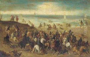 The Battle between Officers Breaute and Gerard Abrahamsz., called Lekkerbeetje, at Vught, 5 February 1600 by Sebastian Vrancx