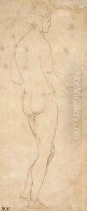 A woman seen from behind turned to the right
