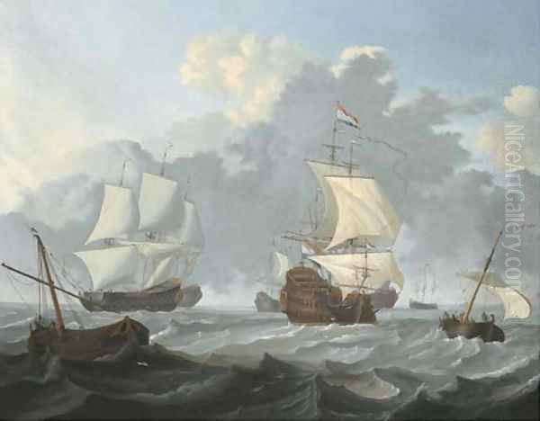 Dutch threemasters and other shipping in choppy waters - view 1