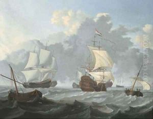 Dutch threemasters and other shipping in choppy waters by Wigerus Vitringa