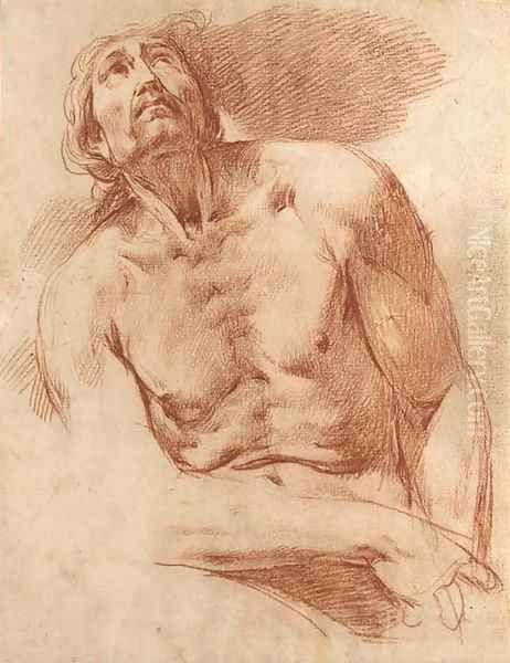 A seated man looking up - view 1