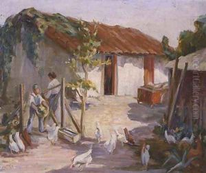 Village Scene by Manuel Valencia