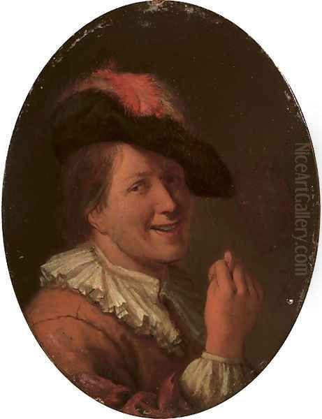 A man in a plumed hat making an obscene gesture - view 1
