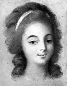 Head of a young girl wearing a pink ribbon