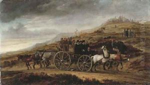 A landscape with an Allegory on Religious Discord Roman Catholicism and Protestantism heading in opposite directions by Esaias Van De Velde