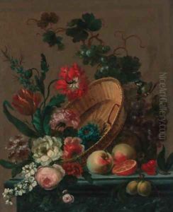 Parrot tulips, roses, a carnation, convulvulus, an iris and other flowers