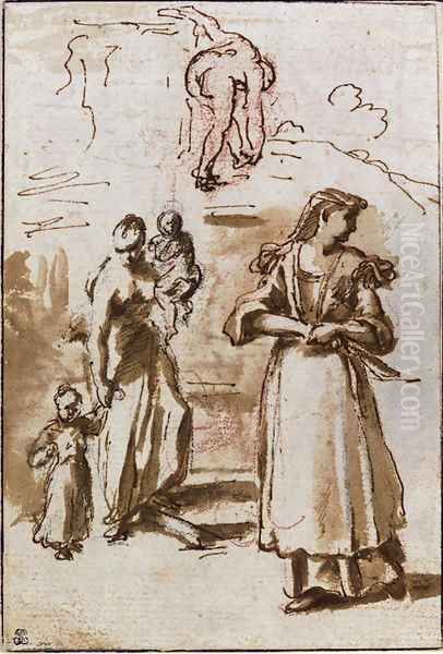 A woman holding two children, another woman, and a study of a nude woman - view 1