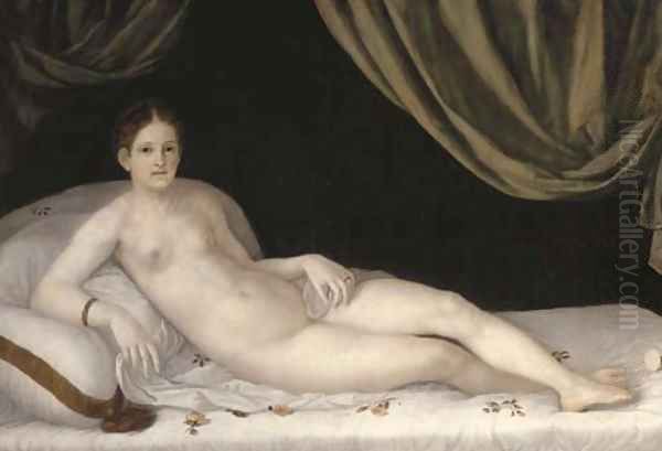 A lady as Venus, reclining on a bed - view 1