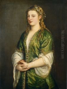 Portrait of a lady, three-quarter-length, holding an urn by Tiziano Vecellio (Titian)